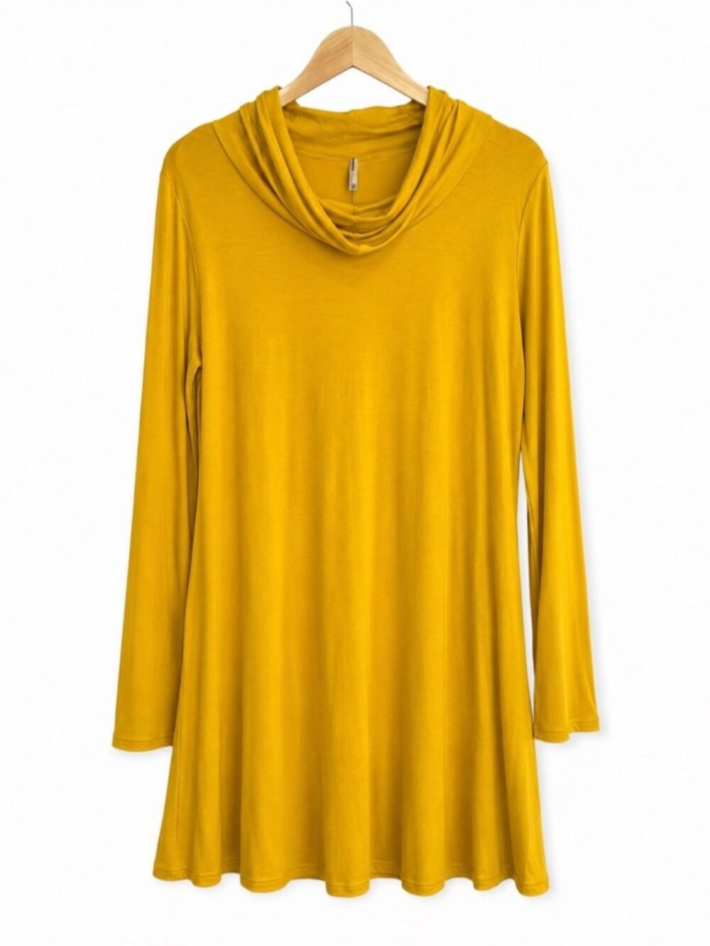 Azules Mustard Yellow Cowl Neck Long Sleeve Tunic Top S Made USA